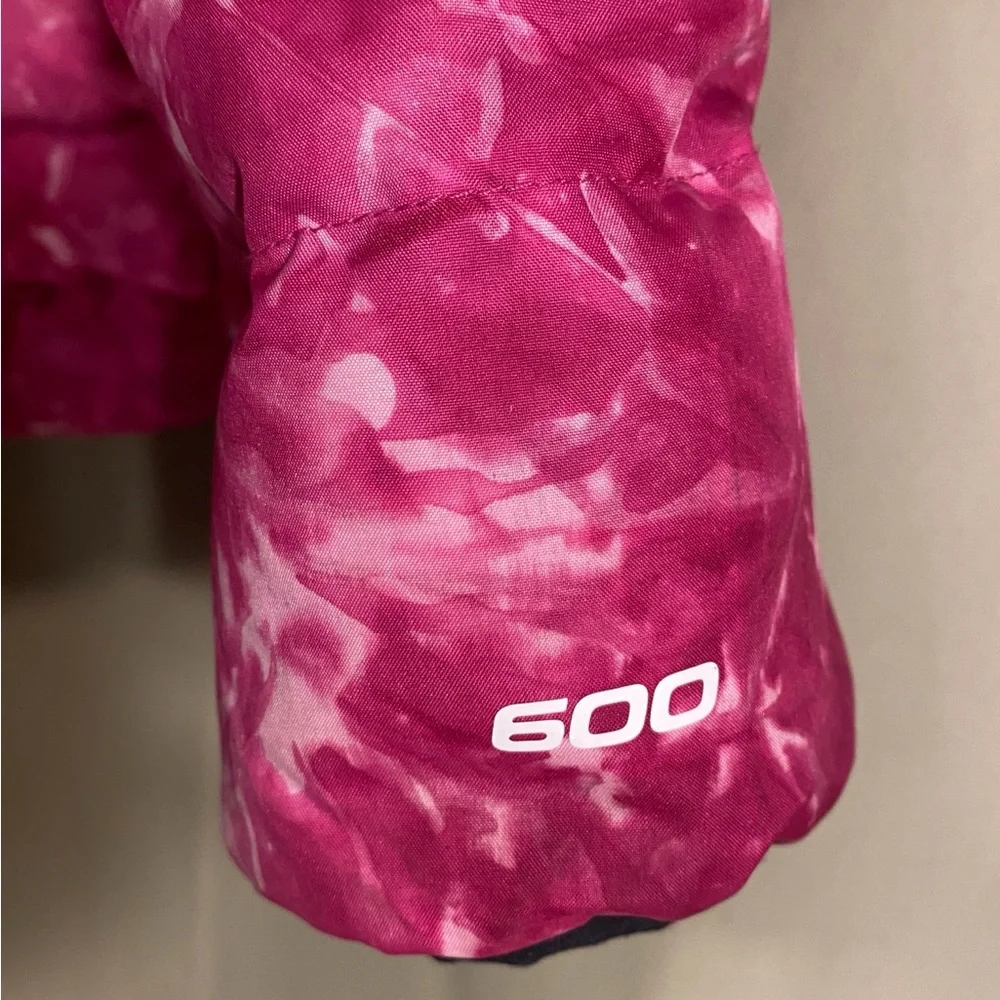 The North Face Winter Outdoor Printed Hooded Puffer 600 Fuchsia Pink Splash L